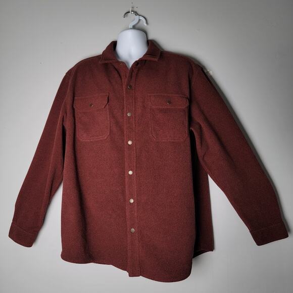 LL Bean Shirt Jacket Men’s XL Red Snap Fleece Shacket Elbow Patches Gorpcore - Picture 1 of 9